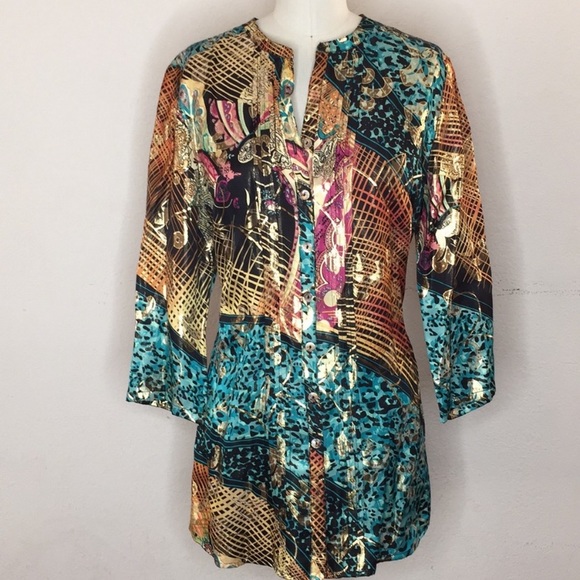 Poeme By Citron Button Down Shirt Tunic M - Picture 1 of 5